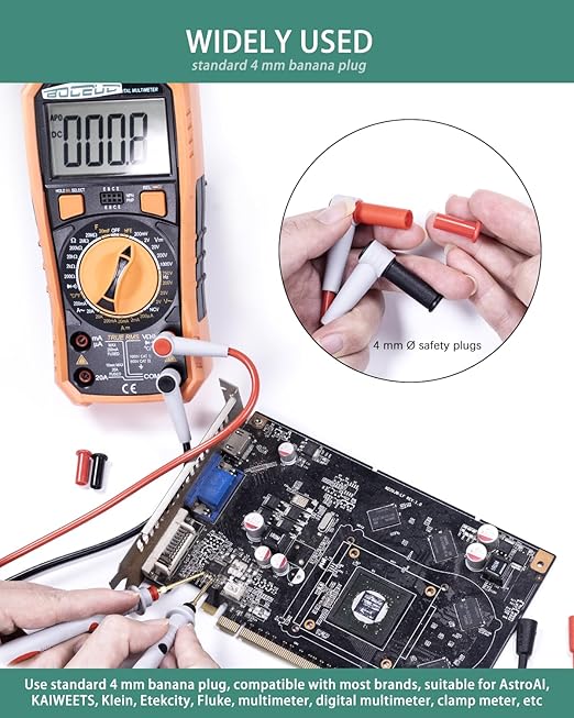 Electrical Test Leads Soft Silicone Cable Multimeter Test Probe Set with Replaceable Gold-Plated Multimeter Probes 1000V CATIII & 600V CATIV 16A for Fluke/AstroAI/INNOVA Clamp Meter