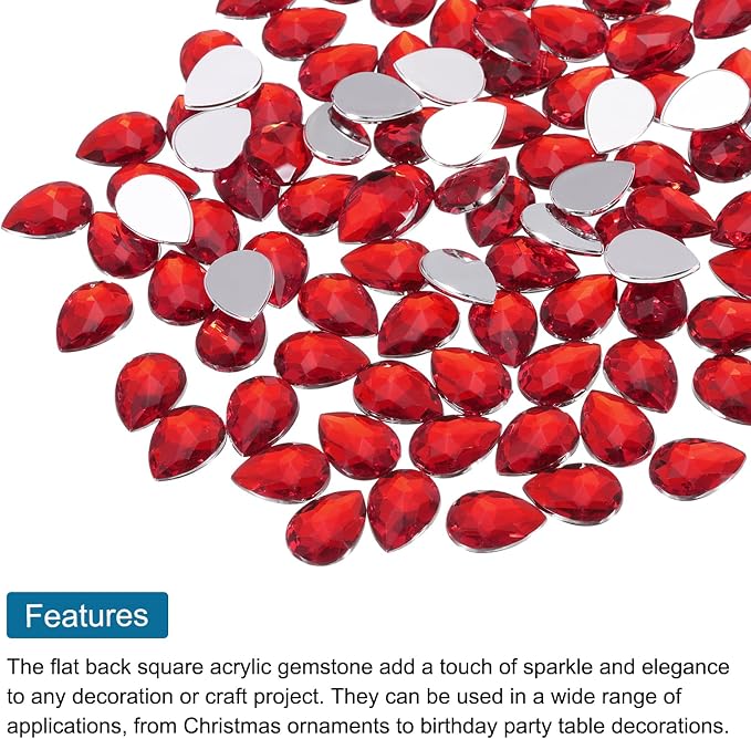 MECCANIXITY 50PCS Flat Back Acrylic Teardrop Gems 10x14mm Artificial Rhinestones - Image 4