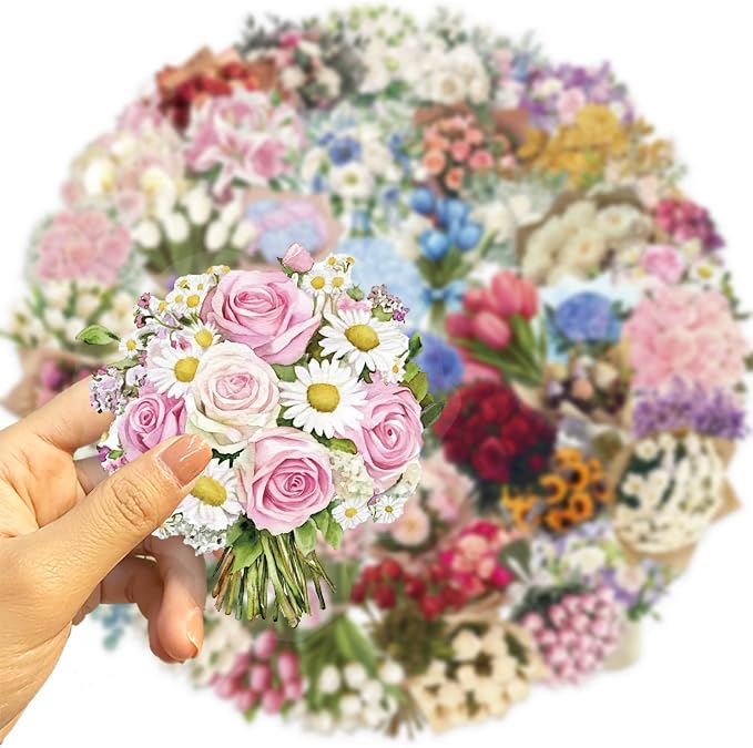 50Pcs Transparent Flower Bouquet Sticker Waterproof Vinyl Aesthetic Clear - Image 2