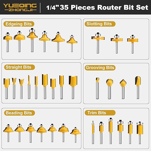 Router Bit Set of 35 Pieces Router bits 1/4 Inch Shank 35pcs Expert Router Bit Kit C3 Alloy Blade Router bits for Precision Carving and Versatile Applications