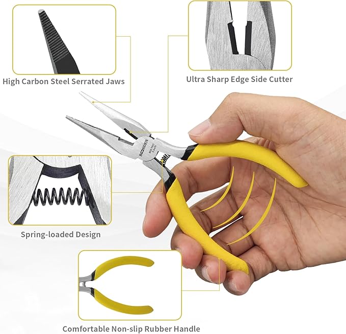 BOOSDEN 5" Needle Nose Pliers, Long Nose Pliers Set with Side Cutter,Mini Fine Needle Nose Pliers with Comfort Grip, Precision Small Needle Nose Pliers for Electronics, Craft, Jewelry Making, 5 PACK