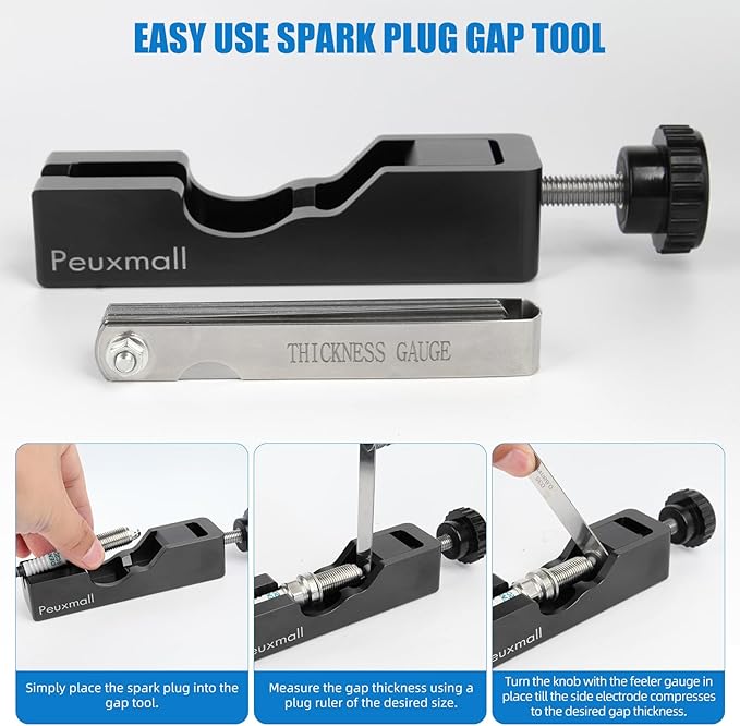 Spark Plug Gap Tool, Spark Plug Gapping Tool with 32 Blade Steel Feeler Gauge, Universal Spark Plug Gap Tool for Most 10mm 12mm 14mm 16mm Spark Plugs (Black)