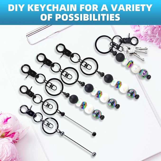 80 Pcs Beadable Keychains Bulk Kit – DIY Keychain Making Supplies - Image 5
