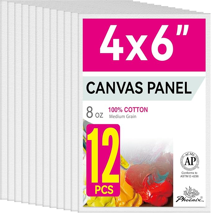 PHOENIX Small Painting Canvas Panels 4x6 Inch, 12 Value Pack - 8 Oz Triple by PHOENIX