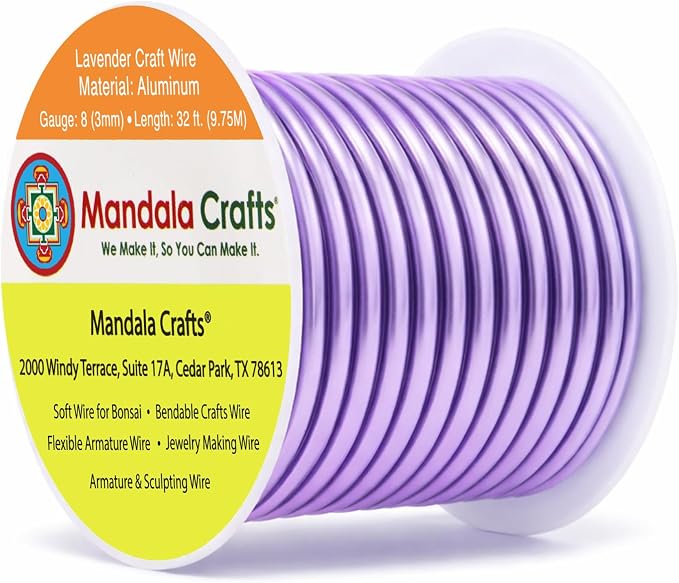Mandala Crafts 8 Gauge Lavender Anodized Aluminum Craft Wire, 32 FT | Colored by MandalaCrafts