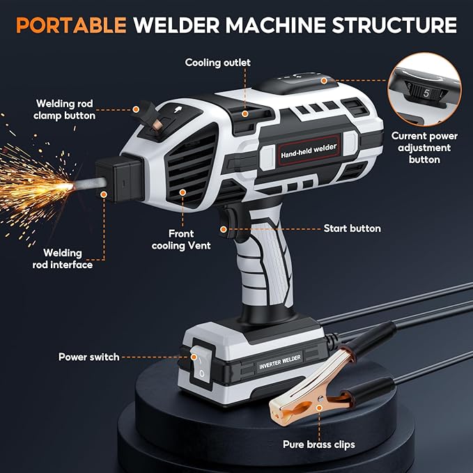 Portable Handheld Welding Machine - 110V IGBT Inverter Handheld Welder, 20-120A Portable ARC Welder, Hot Start & Anti-Stick for 3/32"-1/8" Welding Rods, Father's Day Gift for Men(Grey)