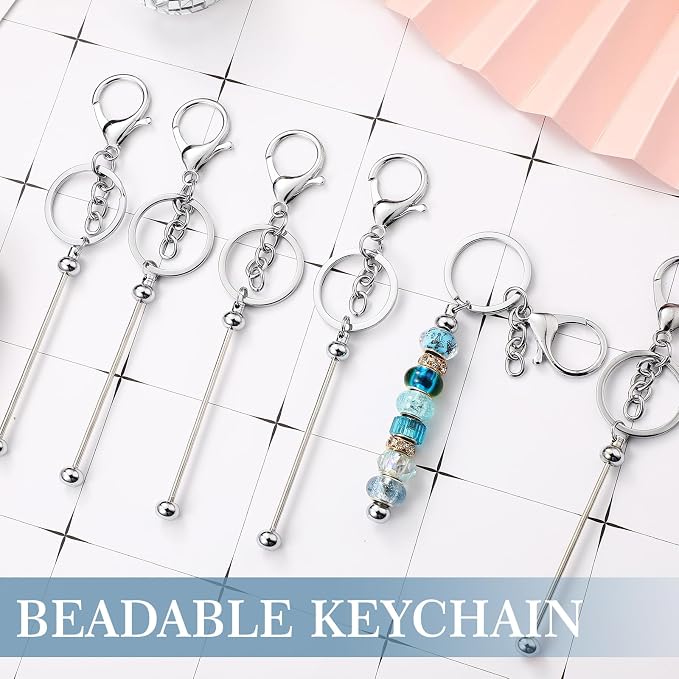 Tondiamo 12 Pcs Beadable Keychains Bars Bulk Blank Beaded Metal Keychain - Image 5