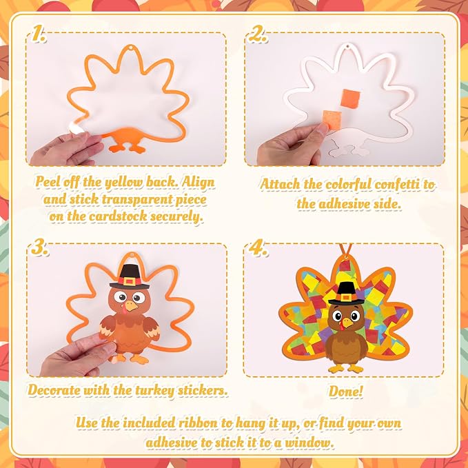 Renbuzhu 36PCS Thanksgiving Crafts Bulk: Turkey Paper Suncatchers DIY Kit - Image 5