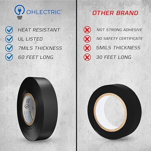 OHLECTRIC Colored Electrical Tape UL/CSA Listed, Multicolor High Temp Flame-Retardant Electrical Tape, Heat & Weather Resistant 3/4in x 60ft 7mm Thick Industrial Grade Vinyl (20 Rolls)