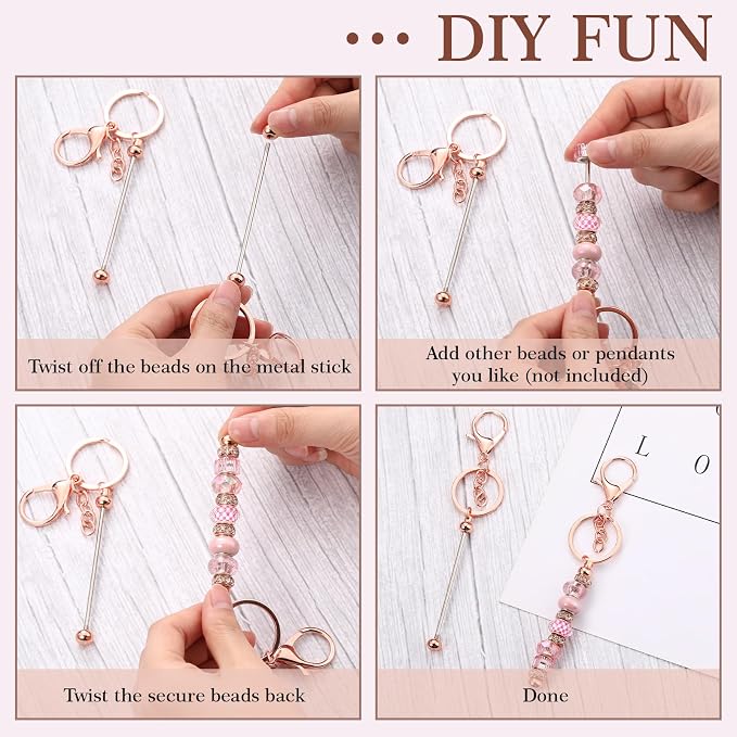 Tondiamo 12 Pcs Beadable Keychains Bars Bulk Blank Beaded Metal Keychain - Image 5