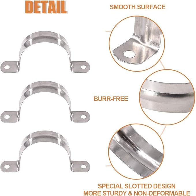30 Pcs 1-1/2inch Rigid Pipe Strap,Two Hole Stainless Steel Strap U Bracket, Widened Tube Strap Tension Clip Assortment Kit Heavy Duty Pipe Clamp for Pipe Fixing（50mm）