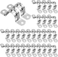 30PCS M25 Rigid Pipe Strap 1Inch Two Hole Stainless Steel Tube Strap Tension Clip Clamps Heavy Duty Pipe Clamp U Clamp U-tube Clamp