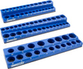 OEMTOOLS 22486 3 Piece Metric Magnetic Socket Tray Set, Magnetic Socket Organizer Holds Up to 75 Sockets in 1/4", 3/8", and 1/2" Sizes, Blue Magnetic Socket Holders