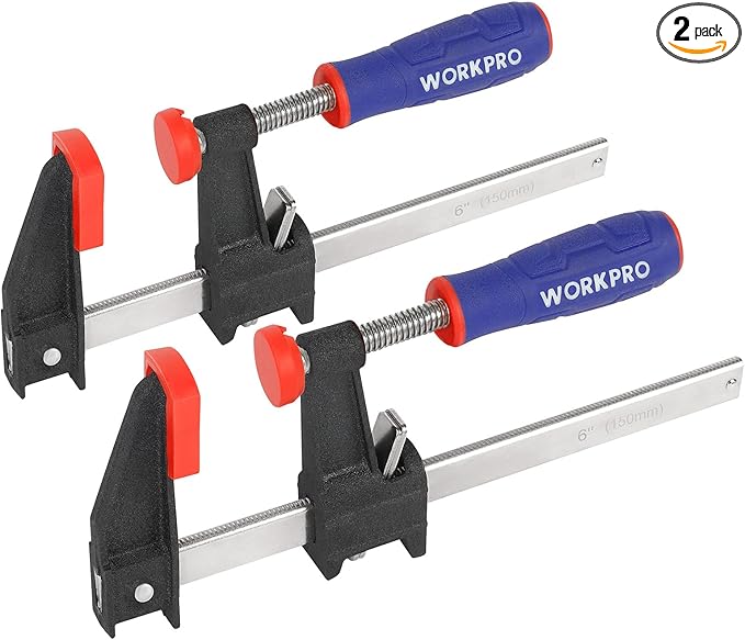 WORKPRO 6-Inch Steel Bar Clamps Set, 2-pack Quick-Release Clutch Style Bar Clamps with 2-1/2" Throat, Micro-Adjustment Handle and 600 lbs Load Limit, Steel F Clamp for Woodworking, Metalworking, DIY