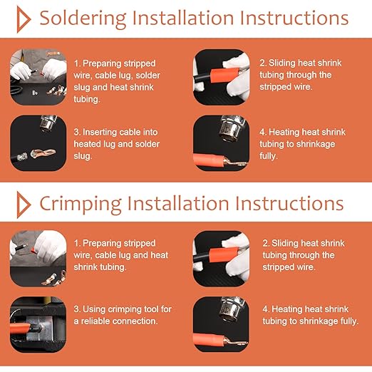 10pcs 2/0 AWG-1/2”(M12) Ring Terminals 00 Gauge Copper Wire Lugs Battery Cable Ends Heavy Duty Battery Cable Terminal Connectors