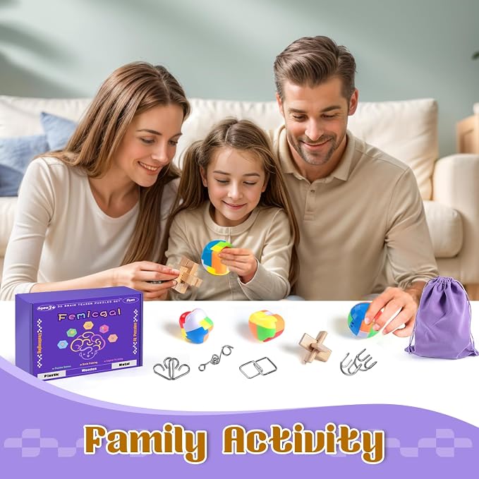 Brain Teaser Puzzles for Adults and Kids, 3D Wooden Plastic Metal Puzzle - Image 4