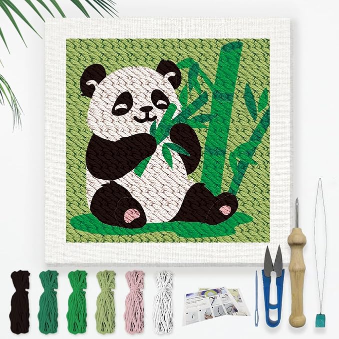 Doodlream Panda Eating Bamboo DIY Punch Needle Embroidery Kit by Doodlream