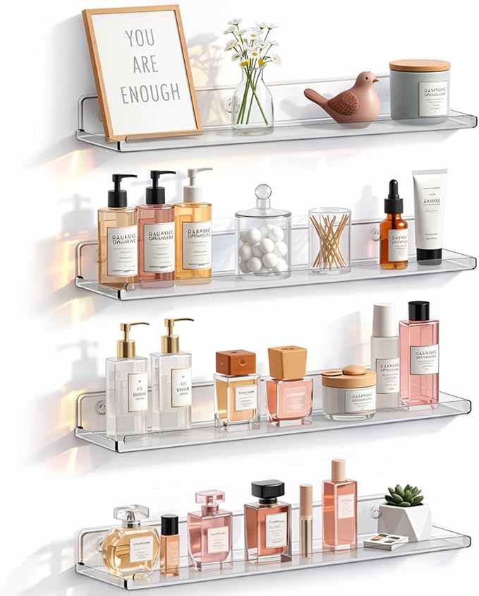 Lifewit Floating Shelves for Bathroom, Acrylic Display Shelf Wall Mounted for by Lifewit