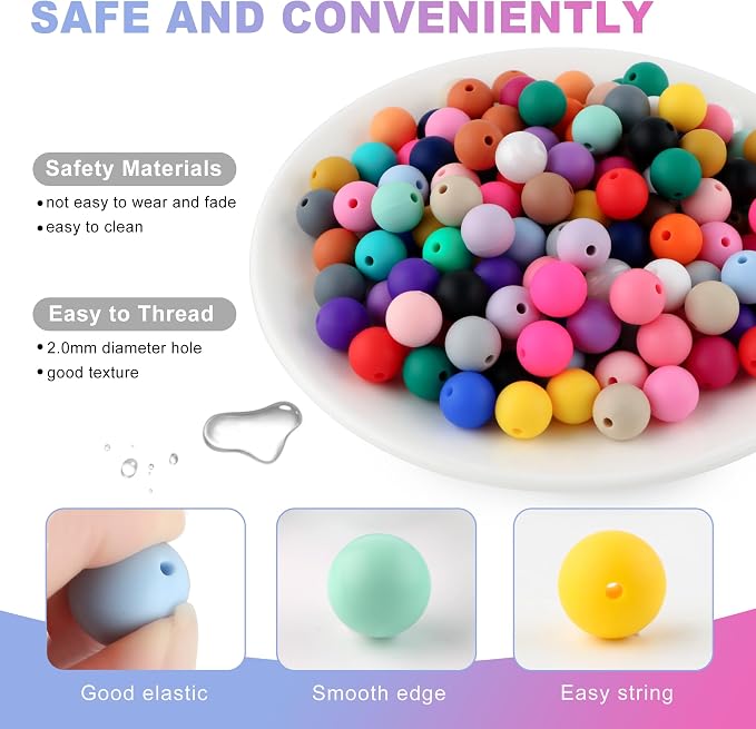 150Pcs 12mm Silicone Beads for Keychain Making and Bracelet Making, 30 Colors - Image 6
