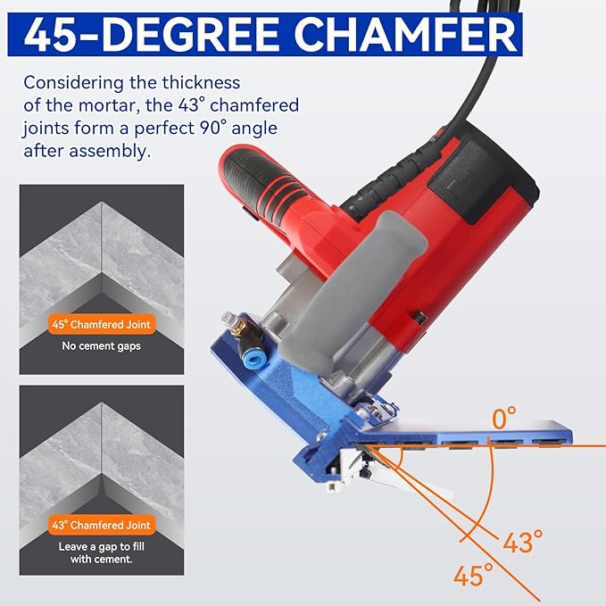 Electric 45 Degree Tile Chamfering Tool Professional Tile Bevel Cutter with 1400W High Strength Tile Chamfering Machine with 110V 4m Hose.Spraying System for Large Format Tile Ceramic Porcelain
