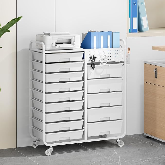 Rolling Storage Cart with 14 Drawers, Storage Organizer Cart with Tabletop and - Image 8