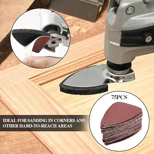 156Pcs Oscillating Tool Sanding Pad Kit, 3Pcs Triangle Sanding Pads and 3Pcs Finger Sanding Pad, 150Pcs Sandpaper, for Wood/Plaster Polish Sanding, & Other Surfaces, Compatible with Multiple Tools