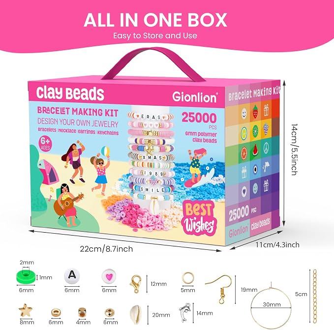 Gionlion 25000 Pcs Clay Beads Bracelet Making Kit Abundant Single Color Heishi - Image 2