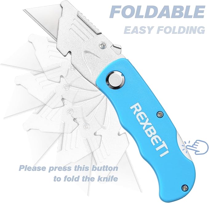 REXBETI 12 Pack Folding Utility Knife Set Quick Change Blade box cutter, Back-lock Mechanism with 20 Extra Blades, SK5 Standard Replaceable Razor Blad