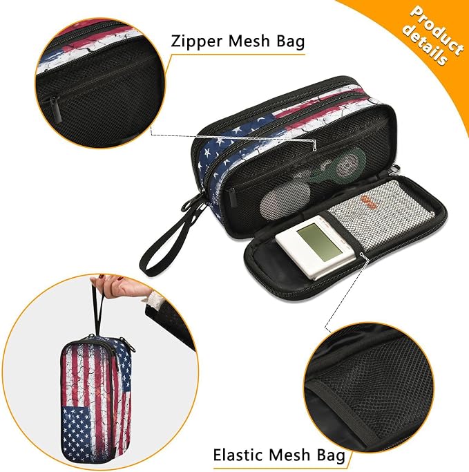 Retro American Flag Pencil Case Box Boys Girls Large Pencil Pouch Zipper - Image 5