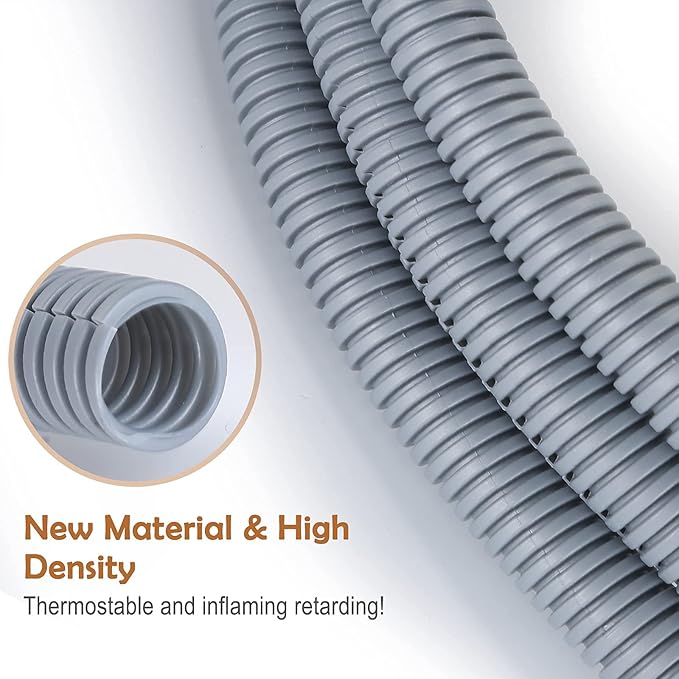 ZhiYo 20FT 1/4” Wire Loom Split Tubing Auto Wire Conduit Flexible Cover | High Temperature Heat Resistant -40F to 257F | Plastic Cover for Electrical Wires & Cables, Grey
