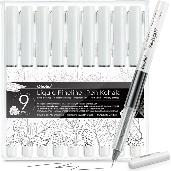 Ohuhu Liquid Fineliner Drawing Pens: 9 Sizes Micro Pens Drawing Pens Pigment by Ohuhu