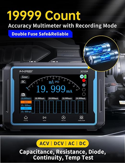 FNIRSI 2C53P Handheld Tablet Oscilloscope Multimeter DDS Signal Generator 3 in 1, 2CH Automotive Oscilloscope Multimeters with 50Mhz Bandwidth, 19999 Counts, 250MS/s Sampling, 4.3 inch Touch Screen