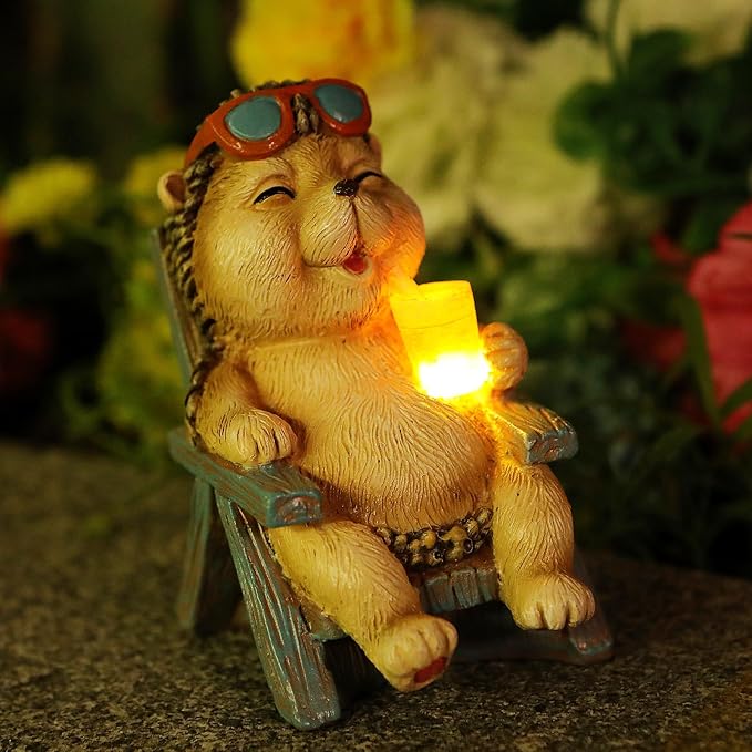 FOXMIS Hedgehog Statue Outdoor Solar Garden Decor by FOXMIS