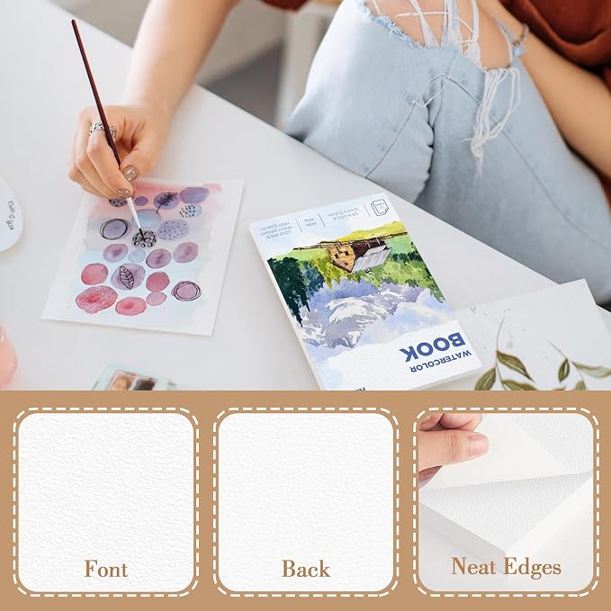 2 Pack Watercolor Paper Pad, 8x10 140lb/300g Water Color Paper, 20 Sheets Cold - Image 4