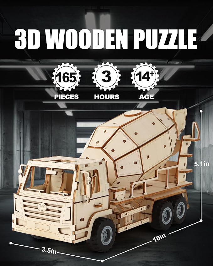 3D Wooden Puzzles Cement Mixer Truck - Image 2