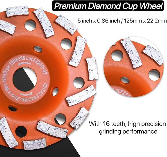 Dust Shroud for Angle Grinder 4.5-5 inch + 2 PCS Diamond Grinding Cup Wheel 5 inch + Replacement Brush, Universal Surface Grinding Shroud Kit for Various Surfaces