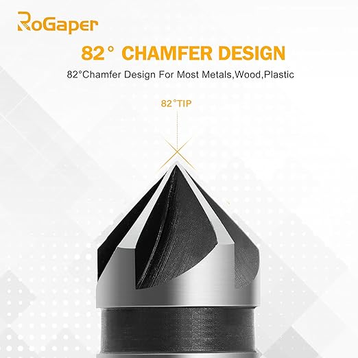5 Pcs Countersink Drill Bit Set, 82 Degree 5 Flute High-Speed Steel Countersink Drill Bit with 1/4” Hex Shank, 1/4" to 3/4" Size for Machinable Metals, Wood, Carbon Steel, in Aluminum Case