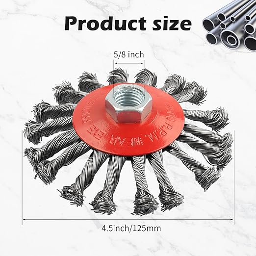 5 Pack 4.5 Inch Twist Knotted Wire Wheel for Angle Grinders, with 5/8 Inch-11 Threaded Arbor, for Heavy & Light Duty Work