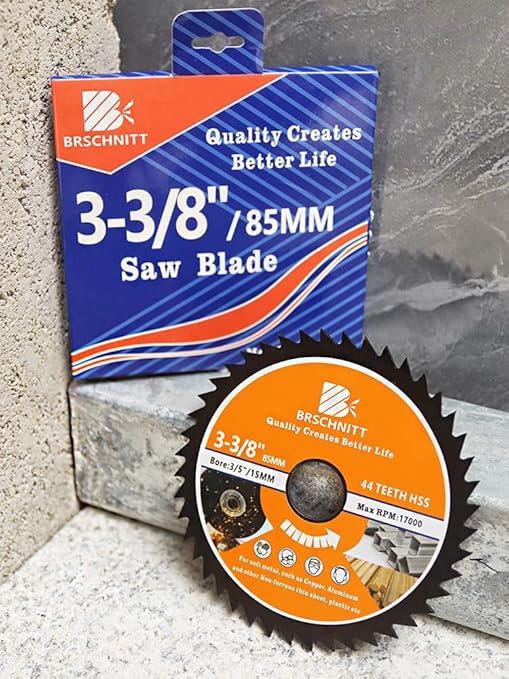 HSS Circular Saw Blade 3 3/8inch - BRSCHNITT 5pcs 44T 3/5"-3/8" Bore Cutting Discs for Cutting Wood, Copper, Aluminum, Plastic and Soft Metal