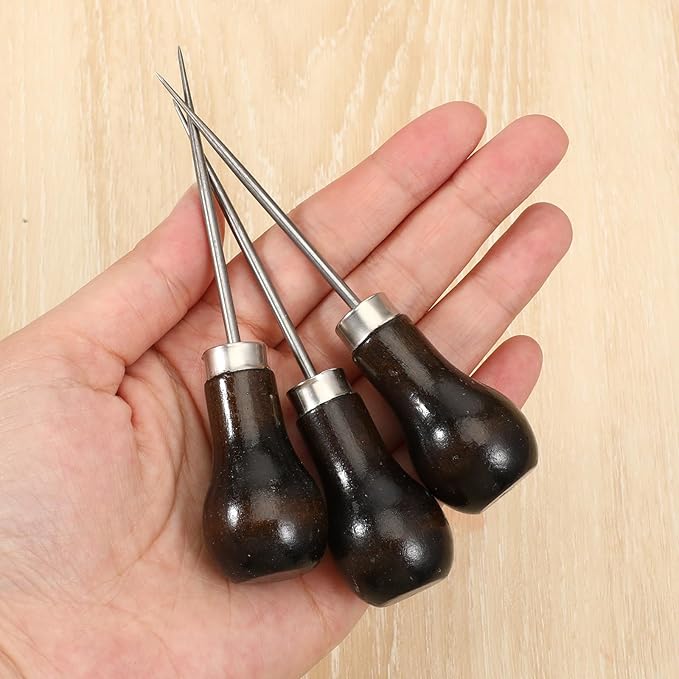 10 PCS Awl Tool Set Scratch Awl for Leather Punch Hole Wooden Handle Scratch Awl Sewing Leather Craft or DIY Handmade Pin Punching Needles, Gourd Shape