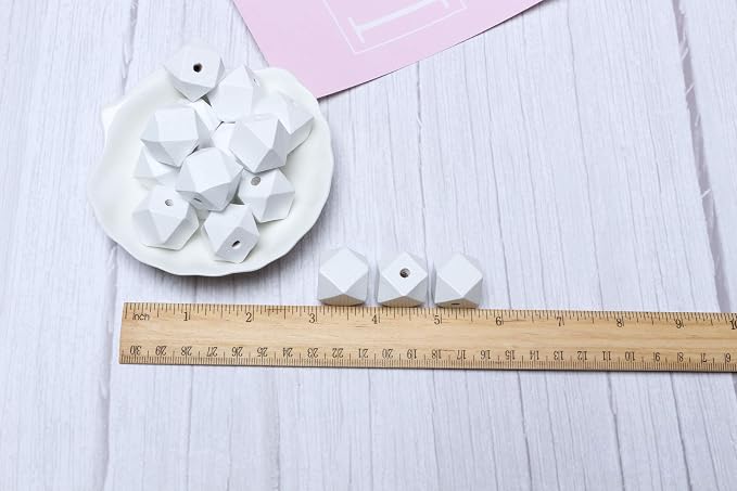 20mm White Wooden Geometric Beads - Image 4