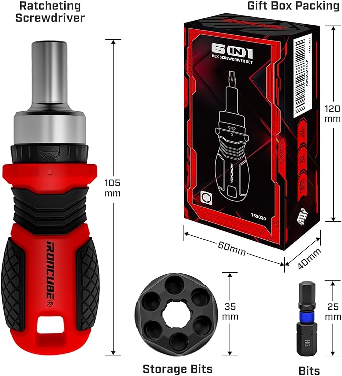 Magnetic Hex Screwdriver Set: 6 in 1 Multi Bit Drive Set with Interchangeable Ratchet Handle - Portable Repair Tool Kit for DIY Bicycle Furniture
