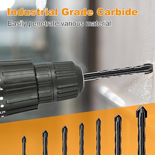 Masonry Drill Bit Set & Concrete Drill Bit Set, Extension Professional Carbide Drill Bits Tip (7 PCS) for Glass/Brick/Plastic/Cement/Tile, 5/32"-3/8" by TITGGI