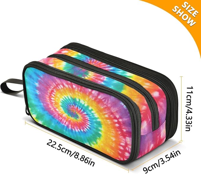 Tie Dye Rainbow Pencil Case Box Boys Girls Large Pencil Pouch - Image 6