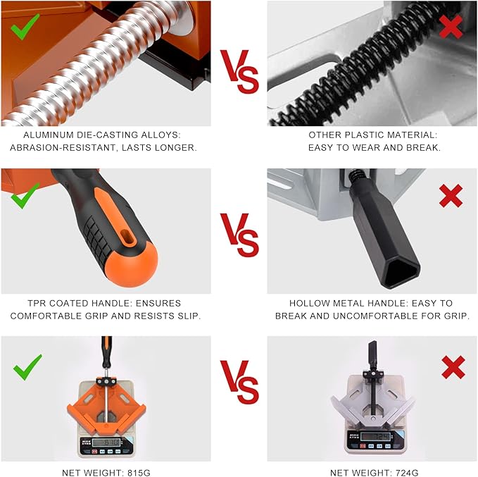 Right Angle Clamp, Housolution [4 PACK] Single Handle 90° Aluminum Alloy Corner Clamp, Right Angle Clip Clamp Tool Woodworking Photo Frame Vise Holder with Adjustable Swing Jaw - Orange