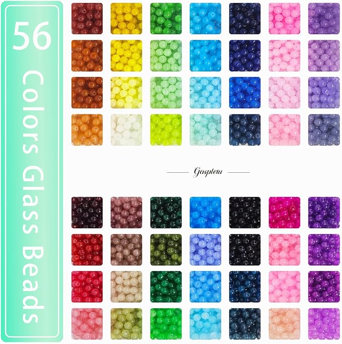 2800PCS 6mm Glass Beads for Jewelry Making, 56 Colors Crystal Beads Bracelets - Image 2