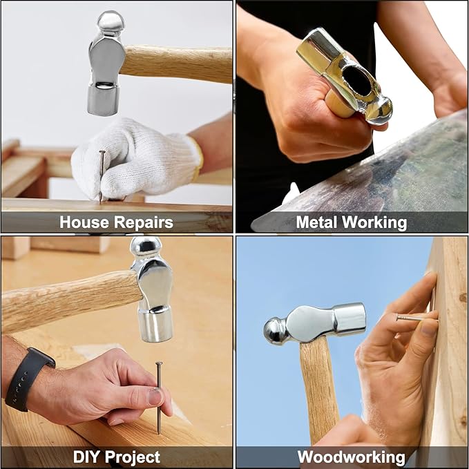 Mini Wooden Handle Round Head Hand Hammer,2 PCS Reinforced Ball Hammers,Round Head Wooden Handle,Escape Tool Hand Hammer for Prying Nails,Woodworking,Repairing,DIY