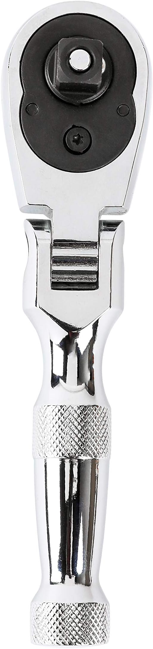 ARES 42044 - Flex Head Stubby Ratchet - 3/8-Inch Drive 72-Tooth Ratchet - Premium Chrome Vanadium Steel Construction & Mirror Polish Finish - Quick Release Reversible Direction Head Design