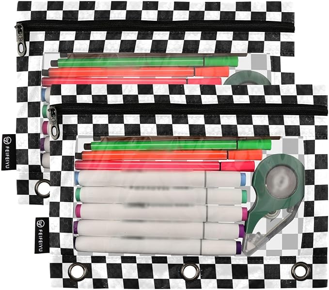 Black White Checkered Pattern Pencil Pouch - Image 2