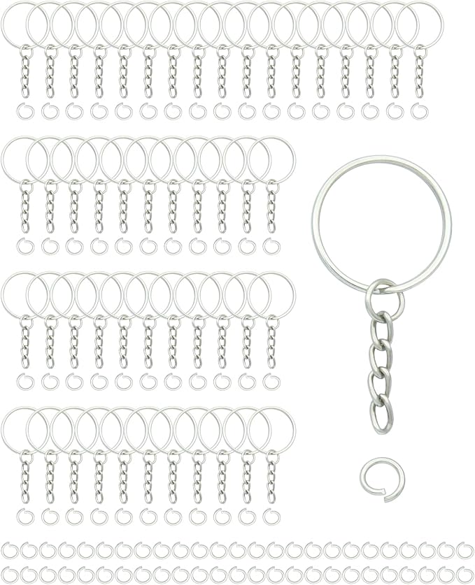 50Sets 1 inch Keychain Rings Silver Split Round Key Ring by ZoloAJay